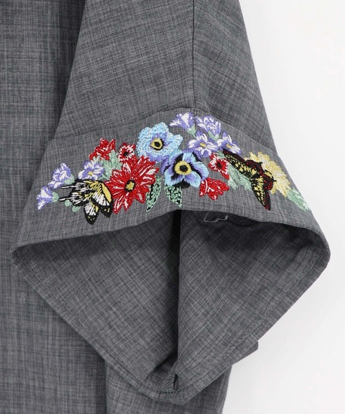 ScoLar（スカラー）の「162607：花ネコ刺繍入り半袖ジャケット（テーラードジャケット・レディース・グレー/アイボリー・M）」の15枚目の写真
