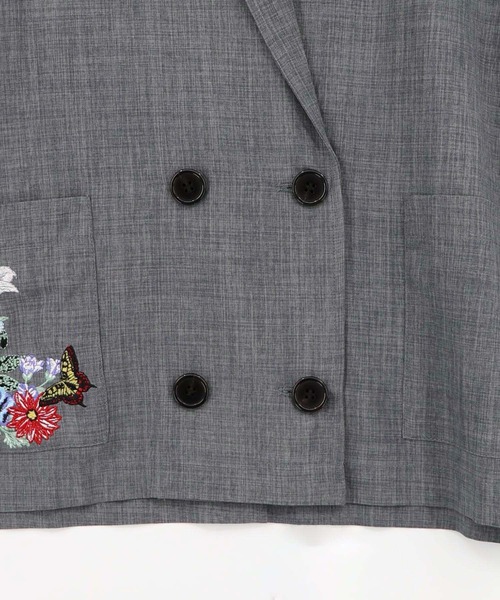 ScoLar（スカラー）の「162607：花ネコ刺繍入り半袖ジャケット（テーラードジャケット・レディース・グレー/アイボリー・M）」の17枚目の写真