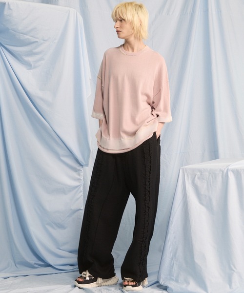 MAISON SPECIAL(メゾンスペシャル)の「《UNISEX》High Twist Prime-Over Pigment Bleach Crew Neck Knit T-shirt/ハイツイストプライムオーバーピグメントブリーチニットTシャツ【MAISON SPECIAL/メゾンスペシャル】(Tシャツ/カットソー・メンズ・サックスブルー/ブラック/ピンク/ネイビー・1/0/2)」の5枚目の写真