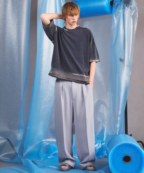 MAISON SPECIAL(メゾンスペシャル)の「《UNISEX》High Twist Prime-Over Pigment Bleach Crew Neck Knit T-shirt/ハイツイストプライムオーバーピグメントブリーチニットTシャツ【MAISON SPECIAL/メゾンスペシャル】(Tシャツ/カットソー・メンズ・サックスブルー/ブラック/ピンク/ネイビー・1/0/2)」の8枚目の写真