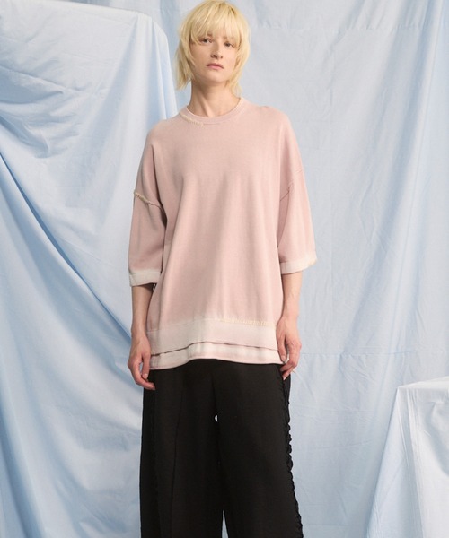 MAISON SPECIAL(メゾンスペシャル)の「《UNISEX》High Twist Prime-Over Pigment Bleach Crew Neck Knit T-shirt/ハイツイストプライムオーバーピグメントブリーチニットTシャツ【MAISON SPECIAL/メゾンスペシャル】(Tシャツ/カットソー・メンズ・サックスブルー/ブラック/ピンク/ネイビー・1/0/2)」の9枚目の写真