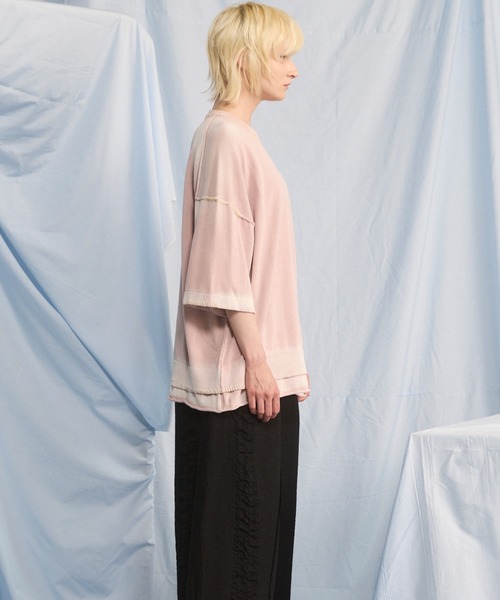 MAISON SPECIAL(メゾンスペシャル)の「《UNISEX》High Twist Prime-Over Pigment Bleach Crew Neck Knit T-shirt/ハイツイストプライムオーバーピグメントブリーチニットTシャツ【MAISON SPECIAL/メゾンスペシャル】(Tシャツ/カットソー・メンズ・サックスブルー/ブラック/ピンク/ネイビー・1/0/2)」の10枚目の写真