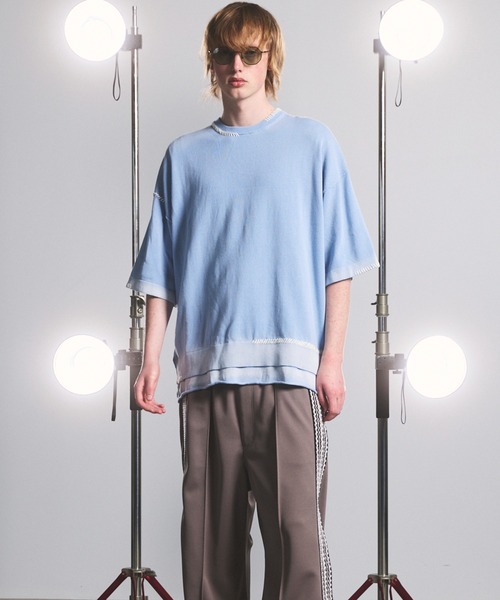 MAISON SPECIAL(メゾンスペシャル)の「《UNISEX》High Twist Prime-Over Pigment Bleach Crew Neck Knit T-shirt/ハイツイストプライムオーバーピグメントブリーチニットTシャツ【MAISON SPECIAL/メゾンスペシャル】(Tシャツ/カットソー・メンズ・サックスブルー/ブラック/ピンク/ネイビー・1/0/2)」の12枚目の写真
