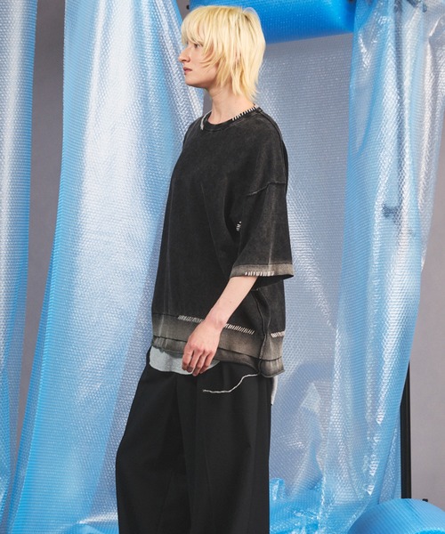 MAISON SPECIAL(メゾンスペシャル)の「《UNISEX》High Twist Prime-Over Pigment Bleach Crew Neck Knit T-shirt/ハイツイストプライムオーバーピグメントブリーチニットTシャツ【MAISON SPECIAL/メゾンスペシャル】(Tシャツ/カットソー・メンズ・サックスブルー/ブラック/ピンク/ネイビー・1/0/2)」の16枚目の写真