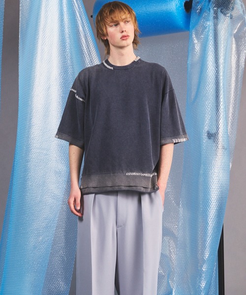 MAISON SPECIAL(メゾンスペシャル)の「《UNISEX》High Twist Prime-Over Pigment Bleach Crew Neck Knit T-shirt/ハイツイストプライムオーバーピグメントブリーチニットTシャツ【MAISON SPECIAL/メゾンスペシャル】(Tシャツ/カットソー・メンズ・サックスブルー/ブラック/ピンク/ネイビー・1/0/2)」の18枚目の写真