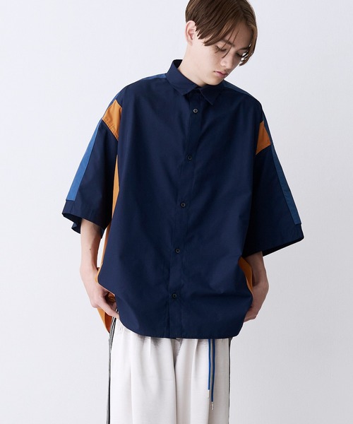 SeeSew（シーソー）の「【UNISEX】FAKE BLOCKING H/S SHIRTS/フェイクブロッキングショートスリーブシャツ（シャツ/ブラウス・メンズ・ブルー/サックスブルー/ネイビー・M/L）」の6枚目の写真
