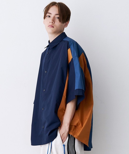 SeeSew（シーソー）の「【UNISEX】FAKE BLOCKING H/S SHIRTS/フェイクブロッキングショートスリーブシャツ（シャツ/ブラウス・メンズ・ブルー/サックスブルー/ネイビー・M/L）」の5枚目の写真