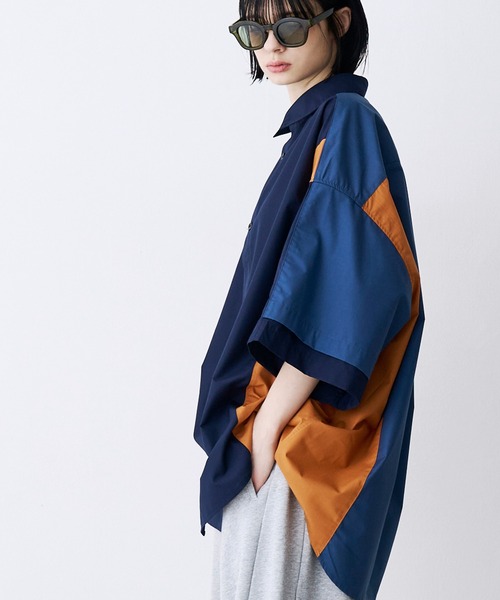 SeeSew（シーソー）の「【UNISEX】FAKE BLOCKING H/S SHIRTS/フェイクブロッキングショートスリーブシャツ（シャツ/ブラウス・メンズ・ブルー/サックスブルー/ネイビー・M/L）」の13枚目の写真