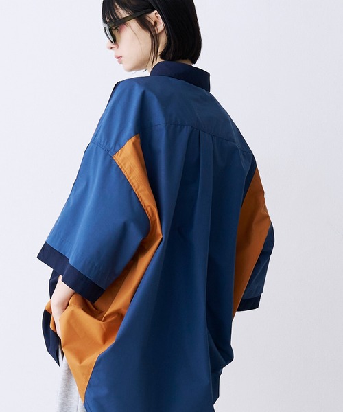 SeeSew（シーソー）の「【UNISEX】FAKE BLOCKING H/S SHIRTS/フェイクブロッキングショートスリーブシャツ（シャツ/ブラウス・メンズ・ブルー/サックスブルー/ネイビー・M/L）」の14枚目の写真