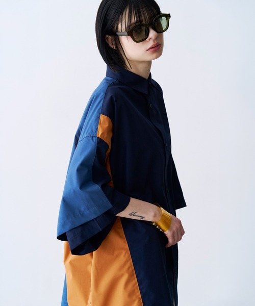 SeeSew（シーソー）の「【UNISEX】FAKE BLOCKING H/S SHIRTS/フェイクブロッキングショートスリーブシャツ（シャツ/ブラウス・メンズ・ブルー/サックスブルー/ネイビー・M/L）」の12枚目の写真