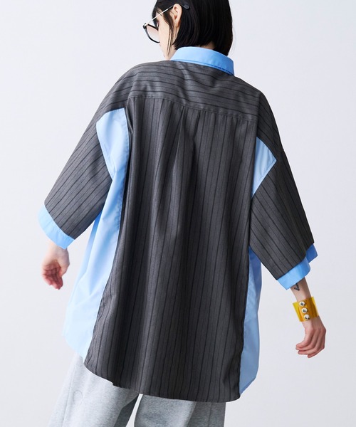 SeeSew（シーソー）の「【UNISEX】FAKE BLOCKING H/S SHIRTS/フェイクブロッキングショートスリーブシャツ（シャツ/ブラウス・メンズ・ブルー/サックスブルー/ネイビー・M/L）」の18枚目の写真