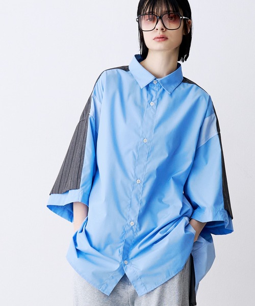 SeeSew（シーソー）の「【UNISEX】FAKE BLOCKING H/S SHIRTS/フェイクブロッキングショートスリーブシャツ（シャツ/ブラウス・メンズ・ブルー/サックスブルー/ネイビー・M/L）」の16枚目の写真