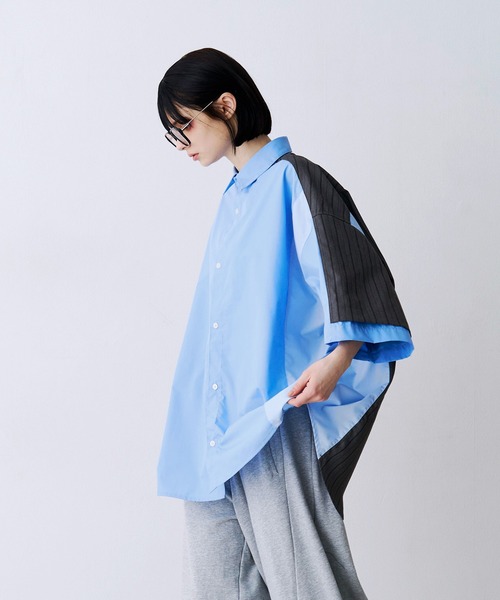 SeeSew（シーソー）の「【UNISEX】FAKE BLOCKING H/S SHIRTS/フェイクブロッキングショートスリーブシャツ（シャツ/ブラウス・メンズ・ブルー/サックスブルー/ネイビー・M/L）」の17枚目の写真