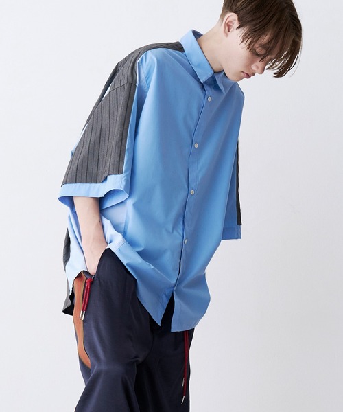 SeeSew（シーソー）の「【UNISEX】FAKE BLOCKING H/S SHIRTS/フェイクブロッキングショートスリーブシャツ（シャツ/ブラウス・メンズ・ブルー/サックスブルー/ネイビー・M/L）」の21枚目の写真