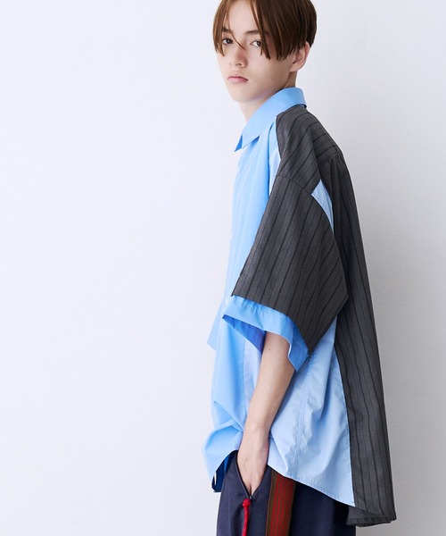 SeeSew（シーソー）の「【UNISEX】FAKE BLOCKING H/S SHIRTS/フェイクブロッキングショートスリーブシャツ（シャツ/ブラウス・メンズ・ブルー/サックスブルー/ネイビー・M/L）」の22枚目の写真