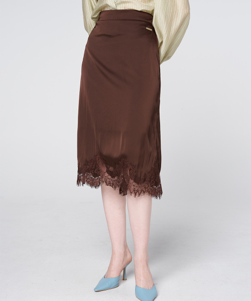 320SHOWROOM（320ショールーム）の「Lace Trim Satin Banding Skirt Brown（スカート・レディース・ブラウン・SMALL/MEDIUM）」の2枚目の写真