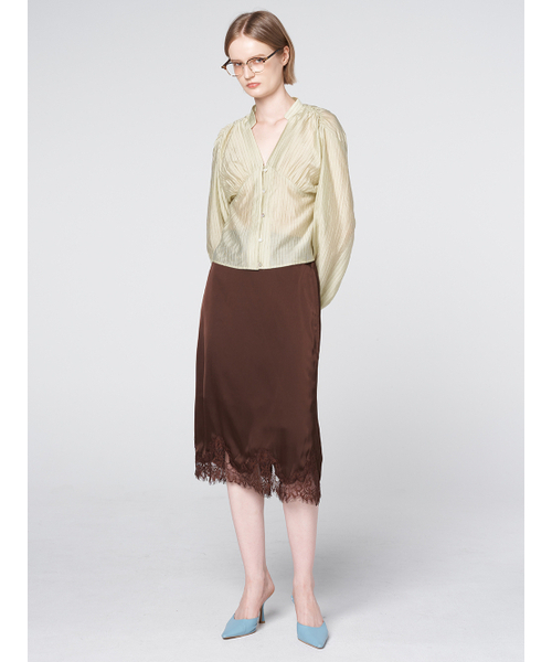 320SHOWROOM（320ショールーム）の「Lace Trim Satin Banding Skirt Brown（スカート・レディース・ブラウン・SMALL/MEDIUM）」の3枚目の写真