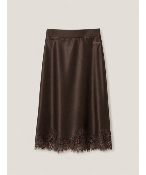 320SHOWROOM（320ショールーム）の「Lace Trim Satin Banding Skirt Brown（スカート・レディース・ブラウン・SMALL/MEDIUM）」の4枚目の写真