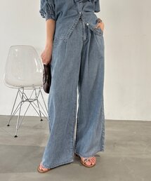 DouDou | 【セットアップ可能】ライトデニムワイドパンツ(デニムパンツ)