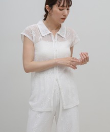フロントボタンシアー刺繍ブラウス【セットアップ対応】