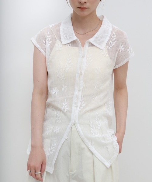 select MOCA(セレクトモカ)の「フロントボタンシアー刺繍ブラウス【セットアップ対応】(シャツ/ブラウス・レディース・ホワイト/ブラック/ブラウン・FREE)」の4枚目の写真