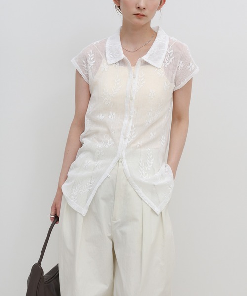 select MOCA(セレクトモカ)の「フロントボタンシアー刺繍ブラウス【セットアップ対応】(シャツ/ブラウス・レディース・ホワイト/ブラック/ブラウン・FREE)」の11枚目の写真