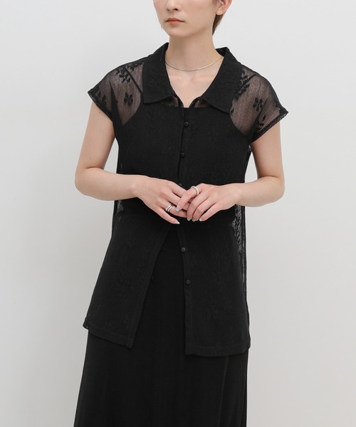 select MOCA(セレクトモカ)の「フロントボタンシアー刺繍ブラウス【セットアップ対応】(シャツ/ブラウス・レディース・ホワイト/ブラック/ブラウン・FREE)」の6枚目の写真