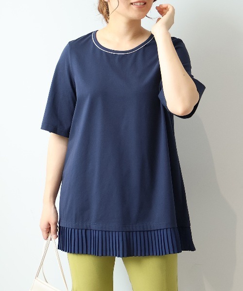 MB mint breeze(エムビーミントブリーズ)の「【L~5L 大きいサイズ】シルケット天竺プリーツTシャツ(Tシャツ/カットソー・レディース・ブラック/ネイビー・LL/3L/4L/5L)」の1枚目の写真