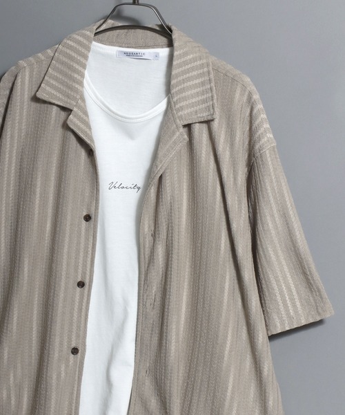 ANPAS(アンパス)の「Open-Collar Crinkled Shirt & Tank Top Set / 〈セットアイテム〉オープンカラー 楊柳シャツ×タンクトップのアンサンブル 開襟シャツ メンズ 半袖 トップス ノースリーブ(シャツ/ブラウス・メンズ・ダークグレー/ベージュ/グリーン・M/L/LL)」の1枚目の写真