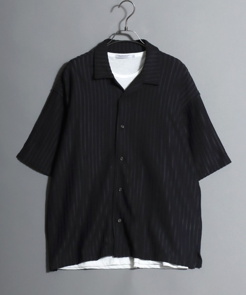 ANPAS(アンパス)の「Open-Collar Crinkled Shirt & Tank Top Set / 〈セットアイテム〉オープンカラー 楊柳シャツ×タンクトップのアンサンブル 開襟シャツ メンズ 半袖 トップス ノースリーブ(シャツ/ブラウス・メンズ・ダークグレー/ベージュ/グリーン・M/L/LL)」の4枚目の写真