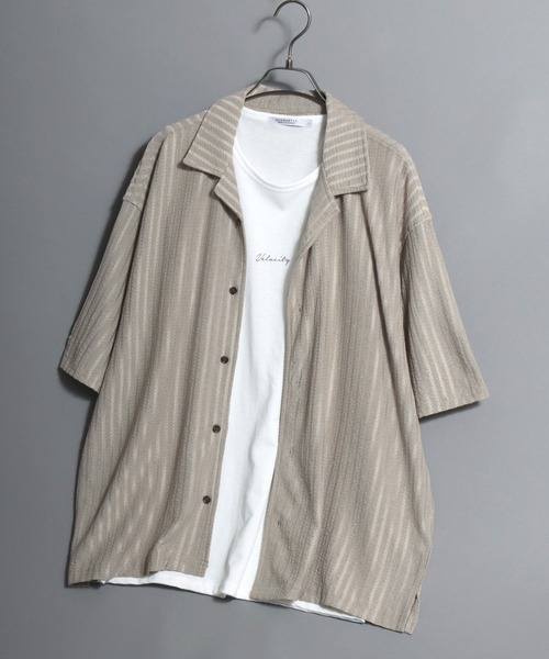 ANPAS(アンパス)の「Open-Collar Crinkled Shirt & Tank Top Set / 〈セットアイテム〉オープンカラー 楊柳シャツ×タンクトップのアンサンブル 開襟シャツ メンズ 半袖 トップス ノースリーブ(シャツ/ブラウス・メンズ・ダークグレー/ベージュ/グリーン・M/L/LL)」の14枚目の写真