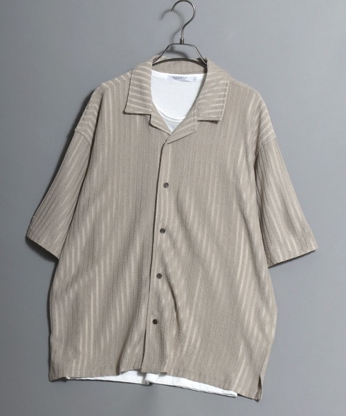 ANPAS(アンパス)の「Open-Collar Crinkled Shirt & Tank Top Set / 〈セットアイテム〉オープンカラー 楊柳シャツ×タンクトップのアンサンブル 開襟シャツ メンズ 半袖 トップス ノースリーブ(シャツ/ブラウス・メンズ・ダークグレー/ベージュ/グリーン・M/L/LL)」の15枚目の写真