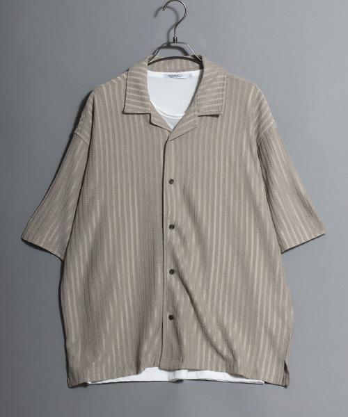 ANPAS(アンパス)の「Open-Collar Crinkled Shirt & Tank Top Set / 〈セットアイテム〉オープンカラー 楊柳シャツ×タンクトップのアンサンブル 開襟シャツ メンズ 半袖 トップス ノースリーブ(シャツ/ブラウス・メンズ・ダークグレー/ベージュ/グリーン・M/L/LL)」の11枚目の写真