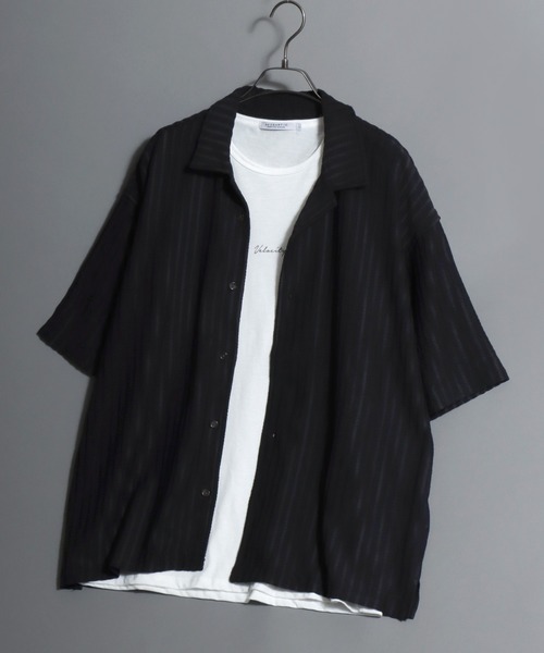 ANPAS(アンパス)の「Open-Collar Crinkled Shirt & Tank Top Set / 〈セットアイテム〉オープンカラー 楊柳シャツ×タンクトップのアンサンブル 開襟シャツ メンズ 半袖 トップス ノースリーブ(シャツ/ブラウス・メンズ・ダークグレー/ベージュ/グリーン・M/L/LL)」の7枚目の写真