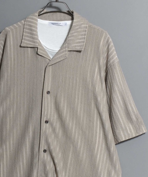 ANPAS(アンパス)の「Open-Collar Crinkled Shirt & Tank Top Set / 〈セットアイテム〉オープンカラー 楊柳シャツ×タンクトップのアンサンブル 開襟シャツ メンズ 半袖 トップス ノースリーブ(シャツ/ブラウス・メンズ・ダークグレー/ベージュ/グリーン・M/L/LL)」の16枚目の写真