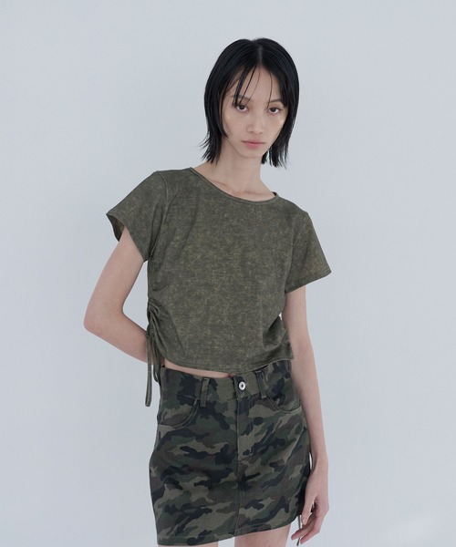 Nora Lily elle(ノラリリーエル)の「camouflage micro mini skirt(スカート・レディース・カーキ/グレー・FREE)」の3枚目の写真