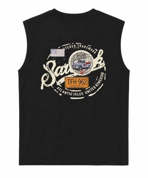 FreeZone(フリーゾーン)の「ヴィンテージ風バックプリントノースリーブTシャツ(Tシャツ/カットソー・メンズ・ホワイト/ブラック・F)」の6枚目の写真