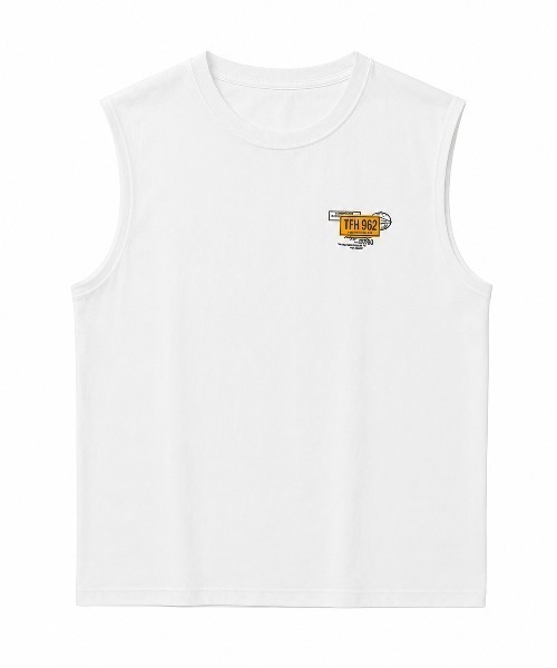 FreeZone(フリーゾーン)の「ヴィンテージ風バックプリントノースリーブTシャツ(Tシャツ/カットソー・メンズ・ホワイト/ブラック・F)」の3枚目の写真