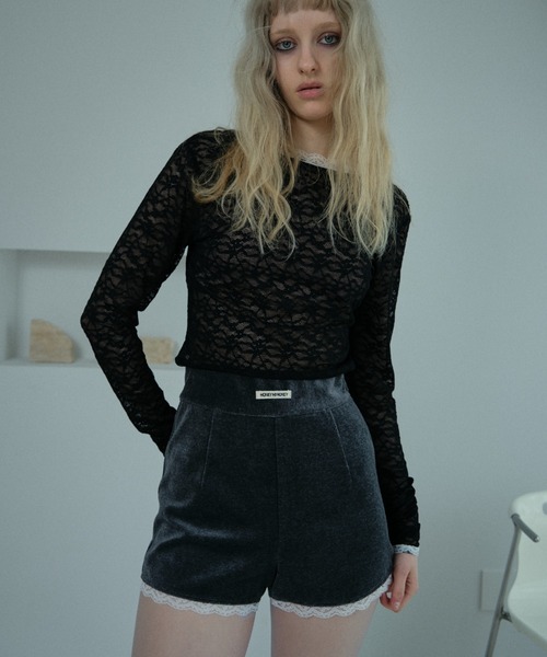 HONEY MI HONEY（ハニーミーハニー）の「velour lace short pants（その他パンツ・レディース・チャコールグレー/ブラック/ピンク・FREE）」の5枚目の写真
