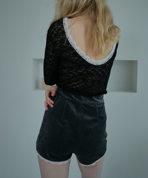HONEY MI HONEY（ハニーミーハニー）の「velour lace short pants（その他パンツ・レディース・チャコールグレー/ブラック/ピンク・FREE）」の6枚目の写真