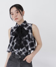 NATURAL BEAUTY BASIC | レースタイチェックブラウス(シャツ/ブラウス)