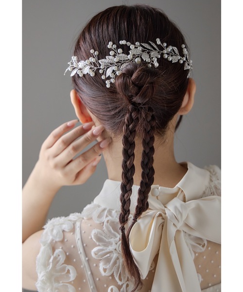 リーフパールヘッドドレス ヘアアクセサリー ヘアピン 結婚式 二次会