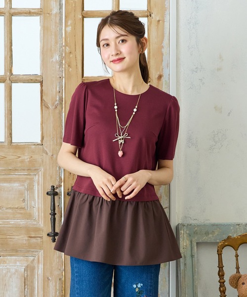 Rose Tiara(ローズティアラ)の「【接触冷感】バックリボンチュニックカットソー(Tシャツ/カットソー・レディース・ブラック/レッド・42/38/46)」の1枚目の写真