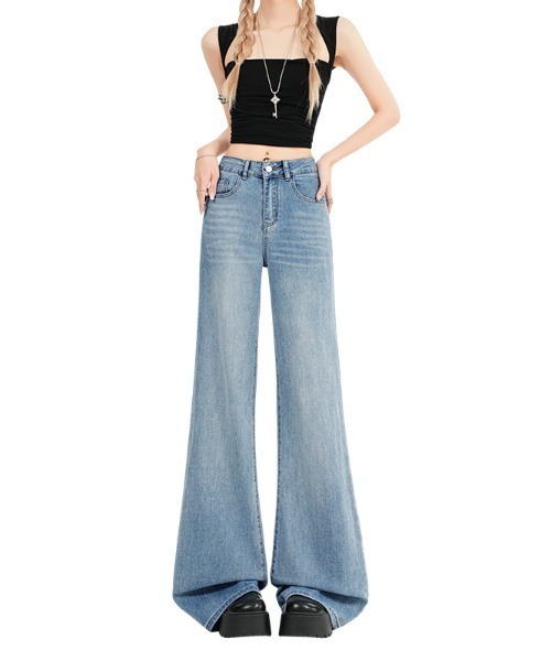 LUCPY(ラクピー)の「ハイウエストフレアワイドデニムパンツ(デニムパンツ・レディース・ネイビー・X-SMALL/SMALL/MEDIUM/LARGE)」の4枚目の写真