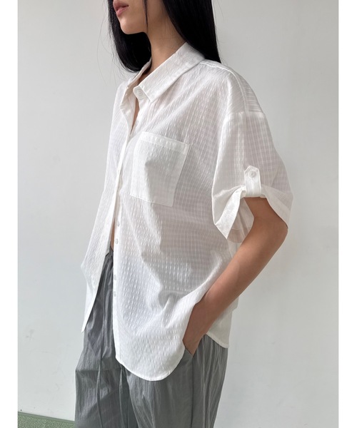 Didot.showroom（ディドット ショールーム）の「シアーチェックハーフシャツ（シャツ/ブラウス・レディース・アイボリー/チャコール・FREE）」の2枚目の写真