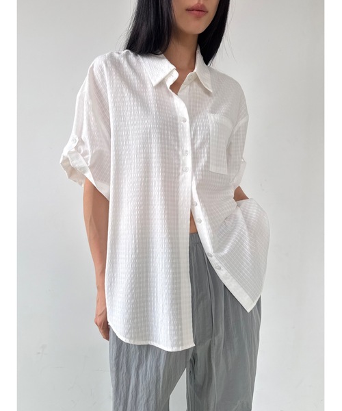 Didot.showroom（ディドット ショールーム）の「シアーチェックハーフシャツ（シャツ/ブラウス・レディース・アイボリー/チャコール・FREE）」の7枚目の写真