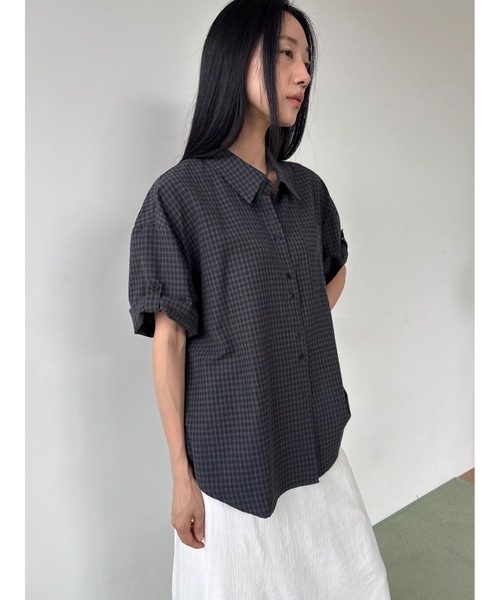 Didot.showroom（ディドット ショールーム）の「シアーチェックハーフシャツ（シャツ/ブラウス・レディース・アイボリー/チャコール・FREE）」の10枚目の写真