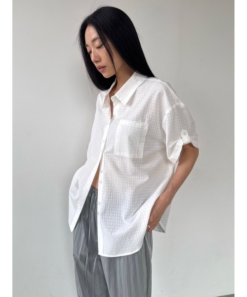 Didot.showroom（ディドット ショールーム）の「シアーチェックハーフシャツ（シャツ/ブラウス・レディース・アイボリー/チャコール・FREE）」の3枚目の写真