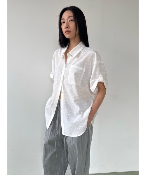 Didot.showroom（ディドット ショールーム）の「シアーチェックハーフシャツ（シャツ/ブラウス・レディース・アイボリー/チャコール・FREE）」の6枚目の写真
