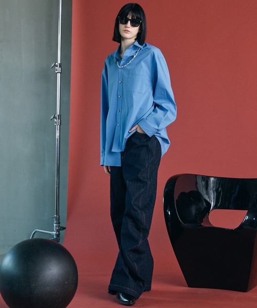 MAISON SPECIAL（メゾンスペシャル）の「《UNISEX》High Count Cotton Prime-Over Long Sleeve Shirt/ハイカウントコットンプライムオーバーロングスリーブシャツ【MAISON SPECIAL/メゾンスペシャル】（シャツ/ブラウス・メンズ・チャコールグレー/ベージュ/サックスブルー/アイボリー/ホワイト・1/2/0）」の6枚目の写真